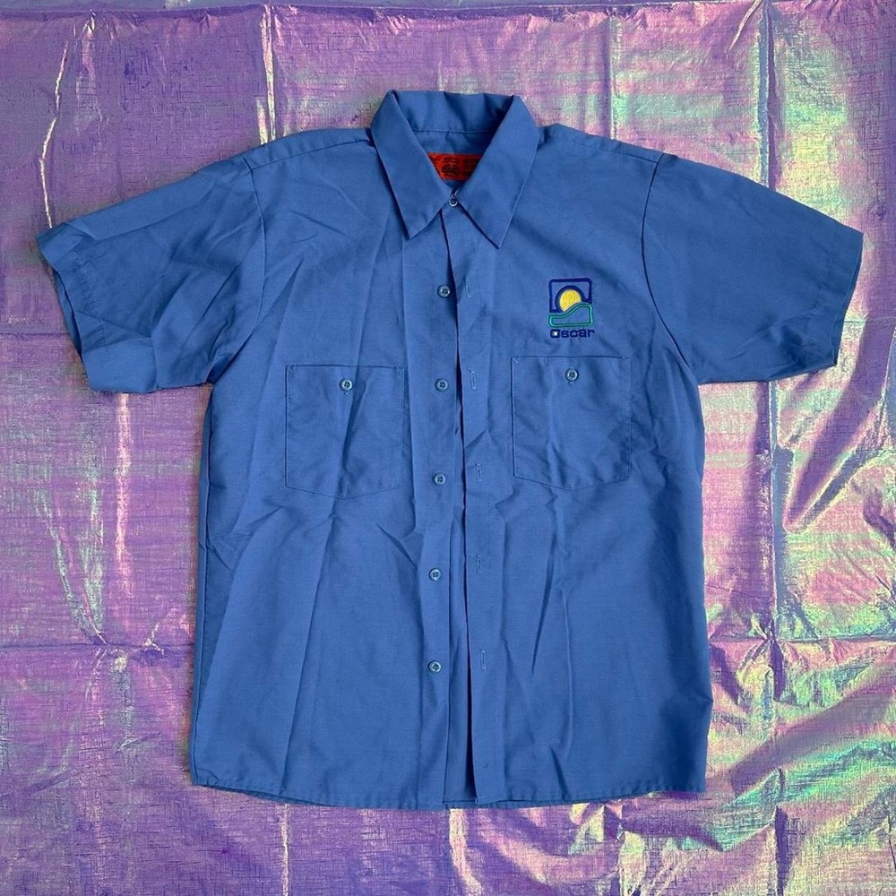 Oscar Periwinkle Light Purple Mens Work Shirt with Embroidery Desing at front